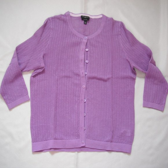 Talbots MP Button Front Sweater Cardigan Light Purple 100%Pima Cotton 3/4 Sleeve - Picture 1 of 14